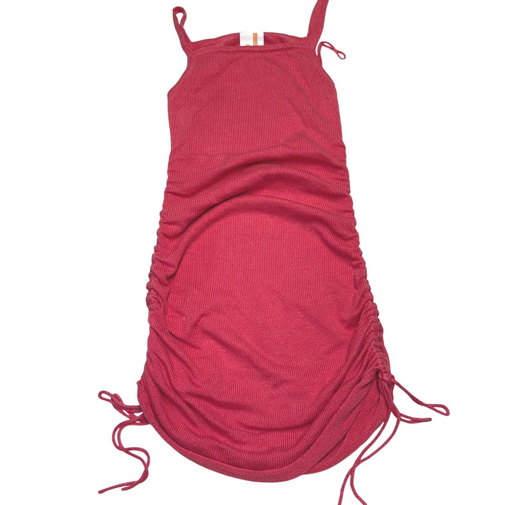 JoosTricot Coral Pink Linen Blend Ruched Drawstring Knit Mini Dress Womens XS